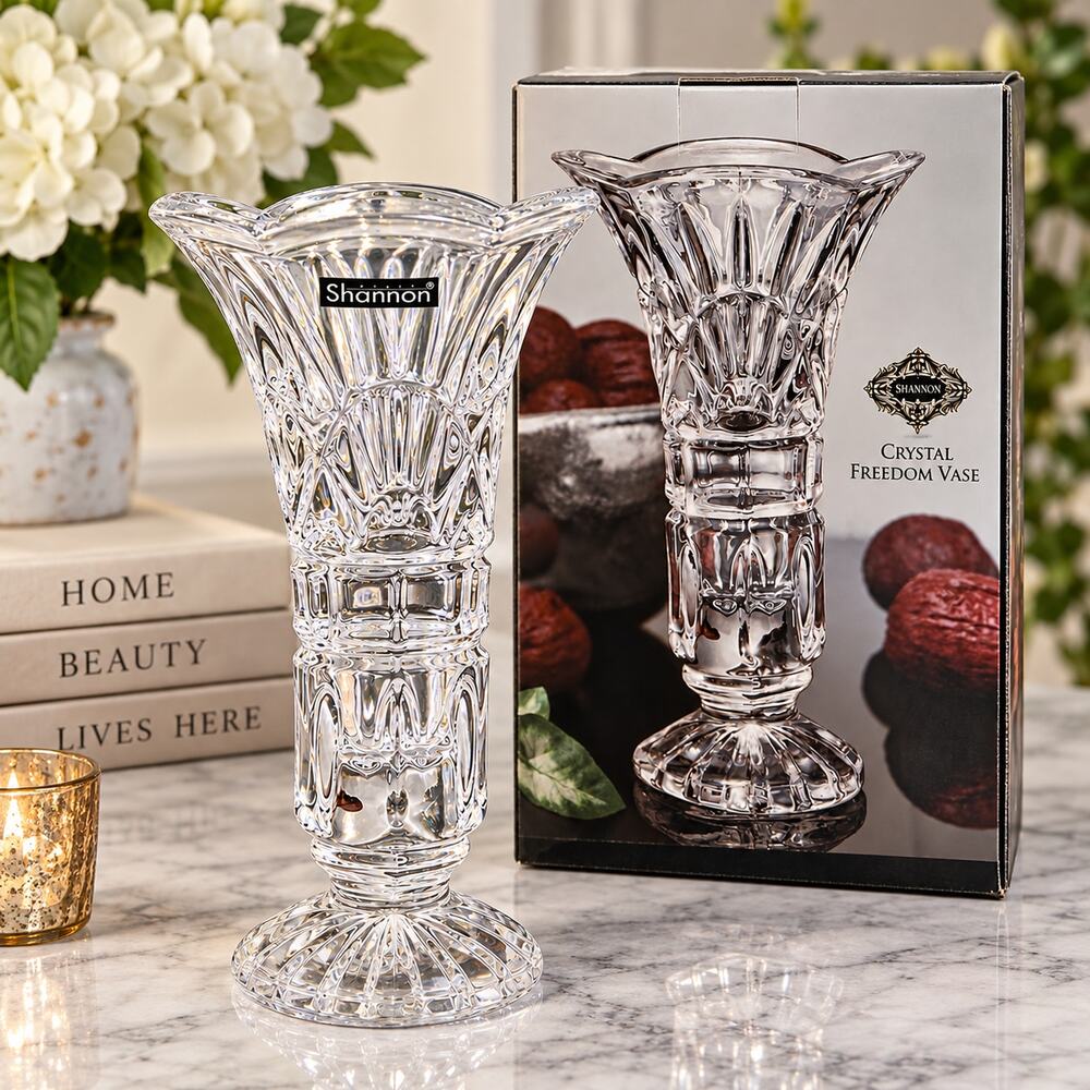 Shannon Crystal Freedom Vase Clear Cut Crystal Pedestal Flower Vase Original Box
